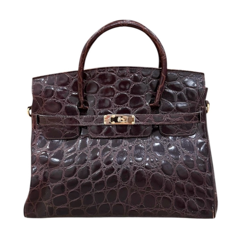 LAST WEEK! Elegant Crocodile Embossed Brown Handbag